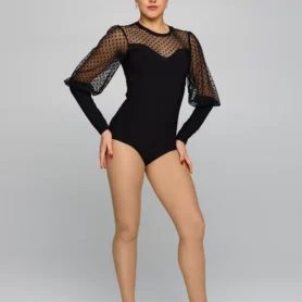 Жіночий купальник для танців чорний з сіткою в горошок Freestyle Dance