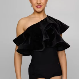 Купальник для танців Freestyle Dance 565 чорний з воланом деталь верхньої частини