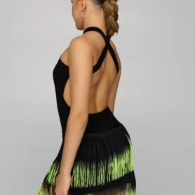 Чорна сукня для латинських танців з відкритою спиною та бахромою Freestyle Dance