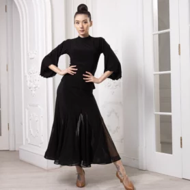 Чорний комплект для бальних танців стандарт блуза і спідниця модель 1027 Freestyle Dance