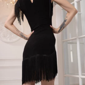 Чорна сукня для бальних танців латина 1002 з бахромою вигляд ззаду деталі Freestyle Dance