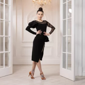 Чорна сукня для бальних танців латина АБ-21 з асиметричною спідницею Freestyle Dance