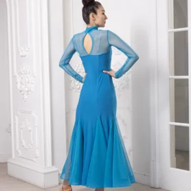 Голубое платье для стандарта 1023 довга з прозорою сіткою, вид сзади