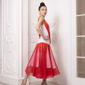 Платье для стандарта 698 з бахромою та багатошаровою спідницею, боковий ракурс