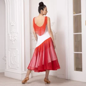 Платье для стандарта 698 з бахромою та відкритою спиною, вид сзади